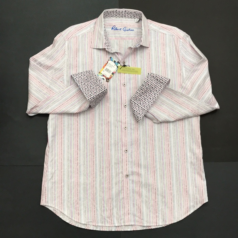 ROBERT GRAHAM Bembrick Mens White striped LS Shirt